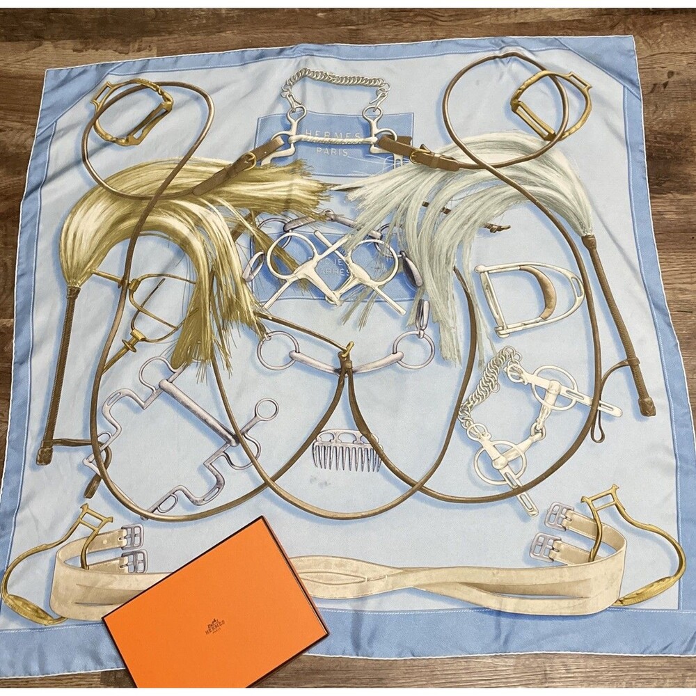 RARE Hermès Paris Projets Carres by Henri d'Origny Silk Scarf 90cm Flaws See